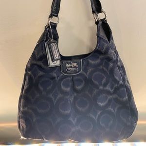 COACH Madison Op Ikat Maggie Navy and Silver Blue Shoulder Bag